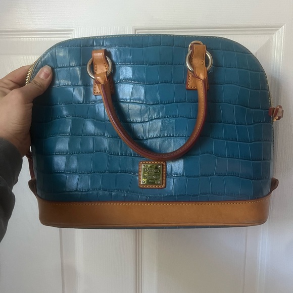 Dooney & Bourke Blue Croc-Embossed Satchel - Picture 1 of 7